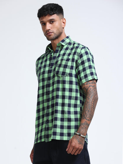 Green Horizon Check Half Sleeve Shirt