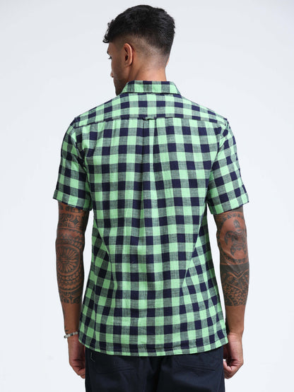 Green Horizon Check Half Sleeve Shirt