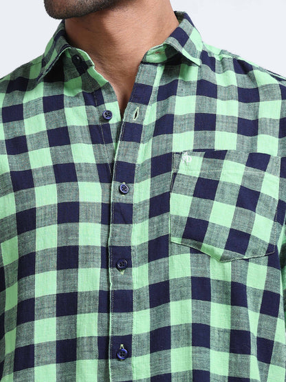 Green Horizon Check Half Sleeve Shirt
