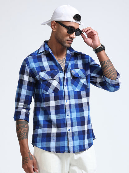 Blue street Check Double Pocket Shirt