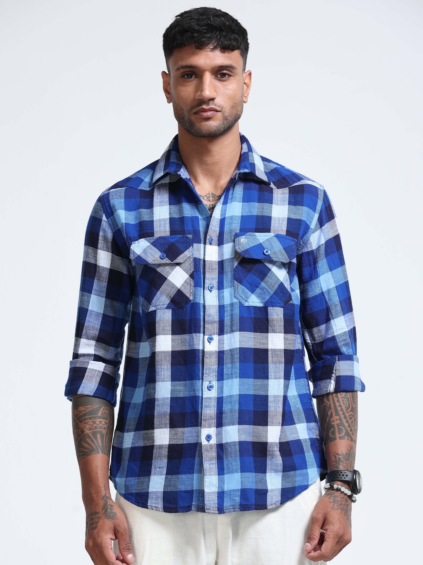 Blue street Check Double Pocket Shirt