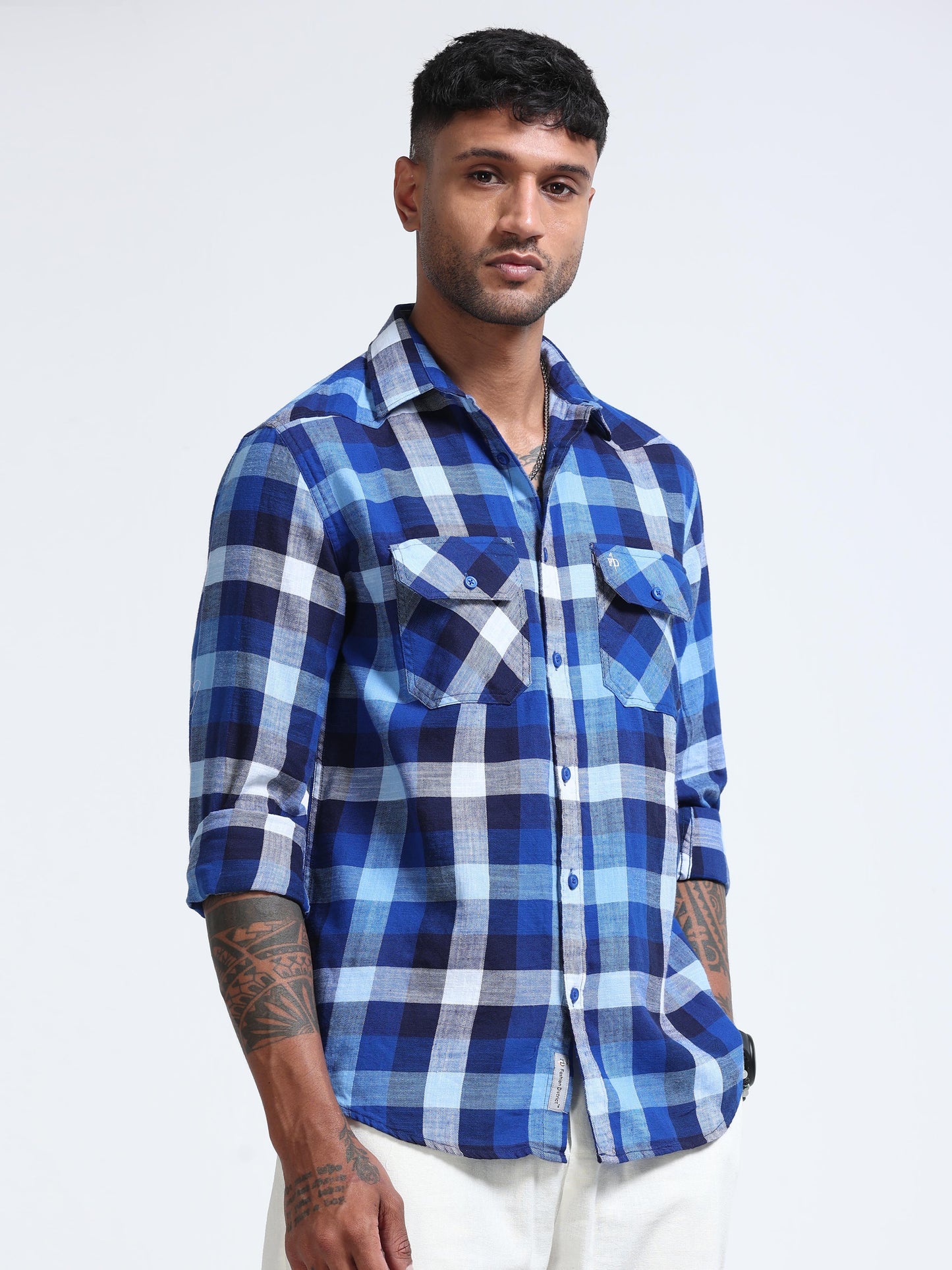 Blue street Check Double Pocket Shirt