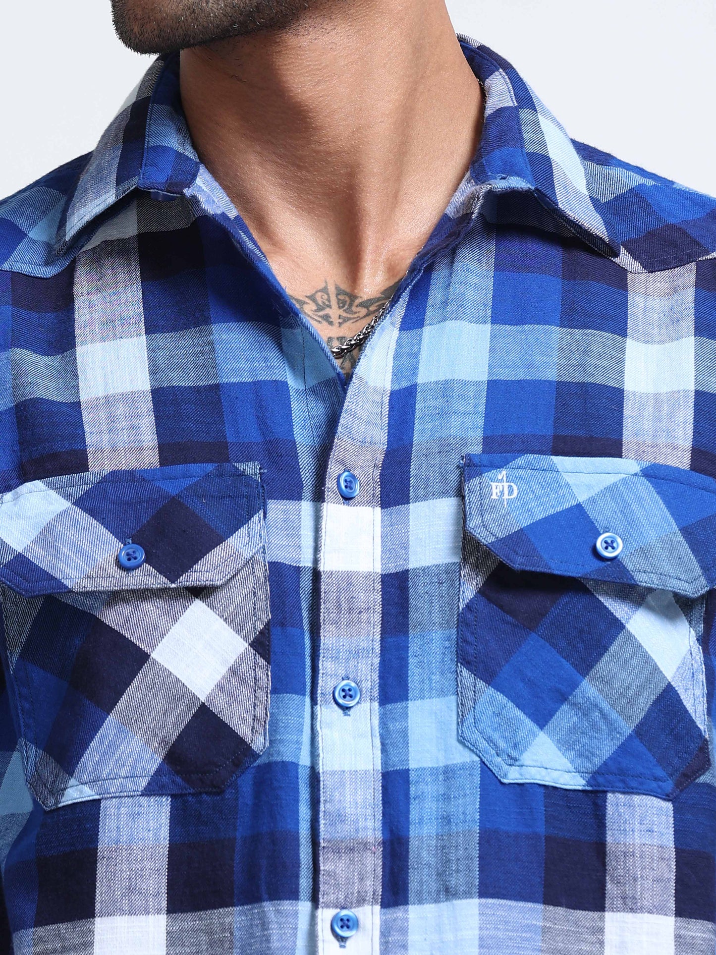 Blue street Check Double Pocket Shirt