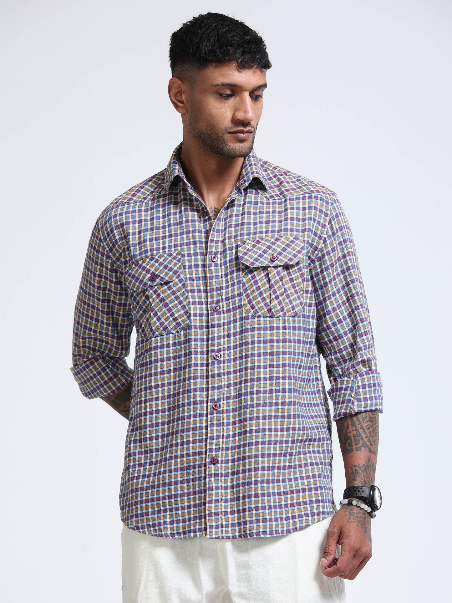 Blue Ember Check Double Pocket Shirt