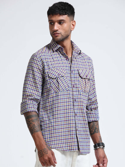Blue Ember Check Double Pocket Shirt