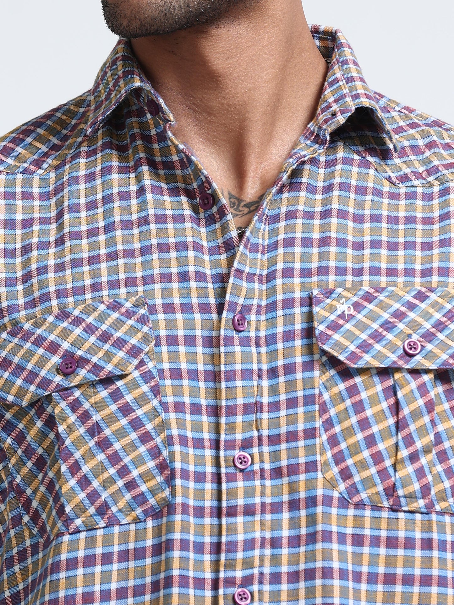 Blue Ember Check Double Pocket Shirt