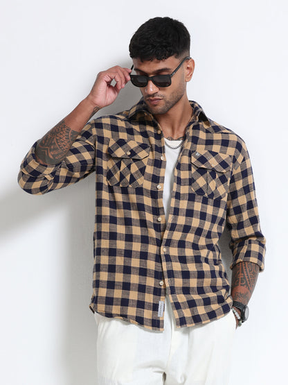 Desert Navy Check Double Pocket Shirt