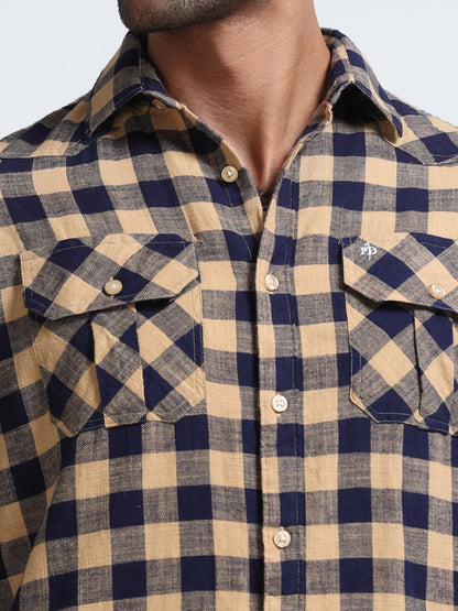 Desert Navy Check Double Pocket Shirt