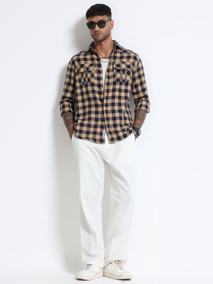 Desert Navy Check Double Pocket Shirt