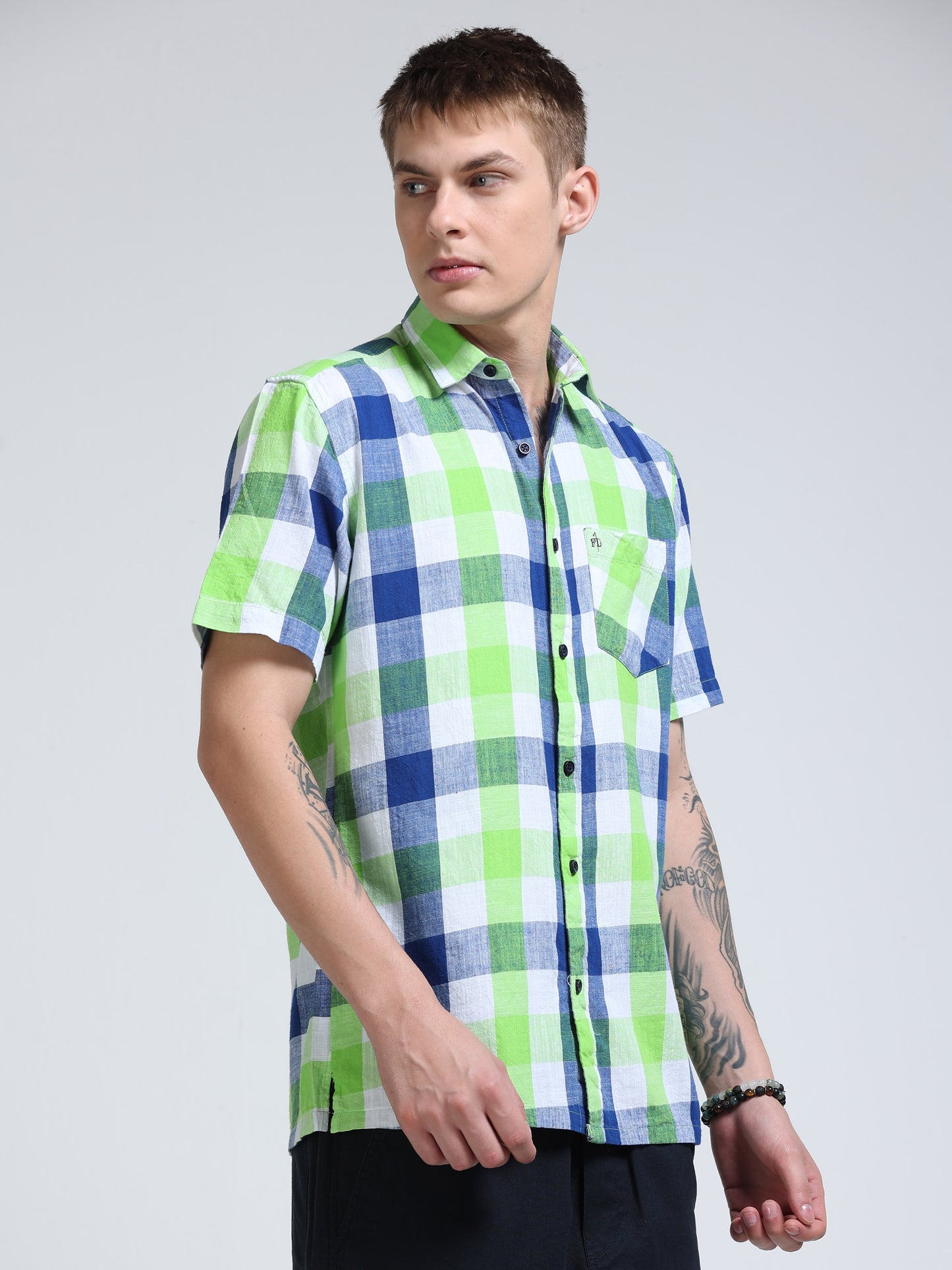 Capri Green Check Half Sleeve Shirt
