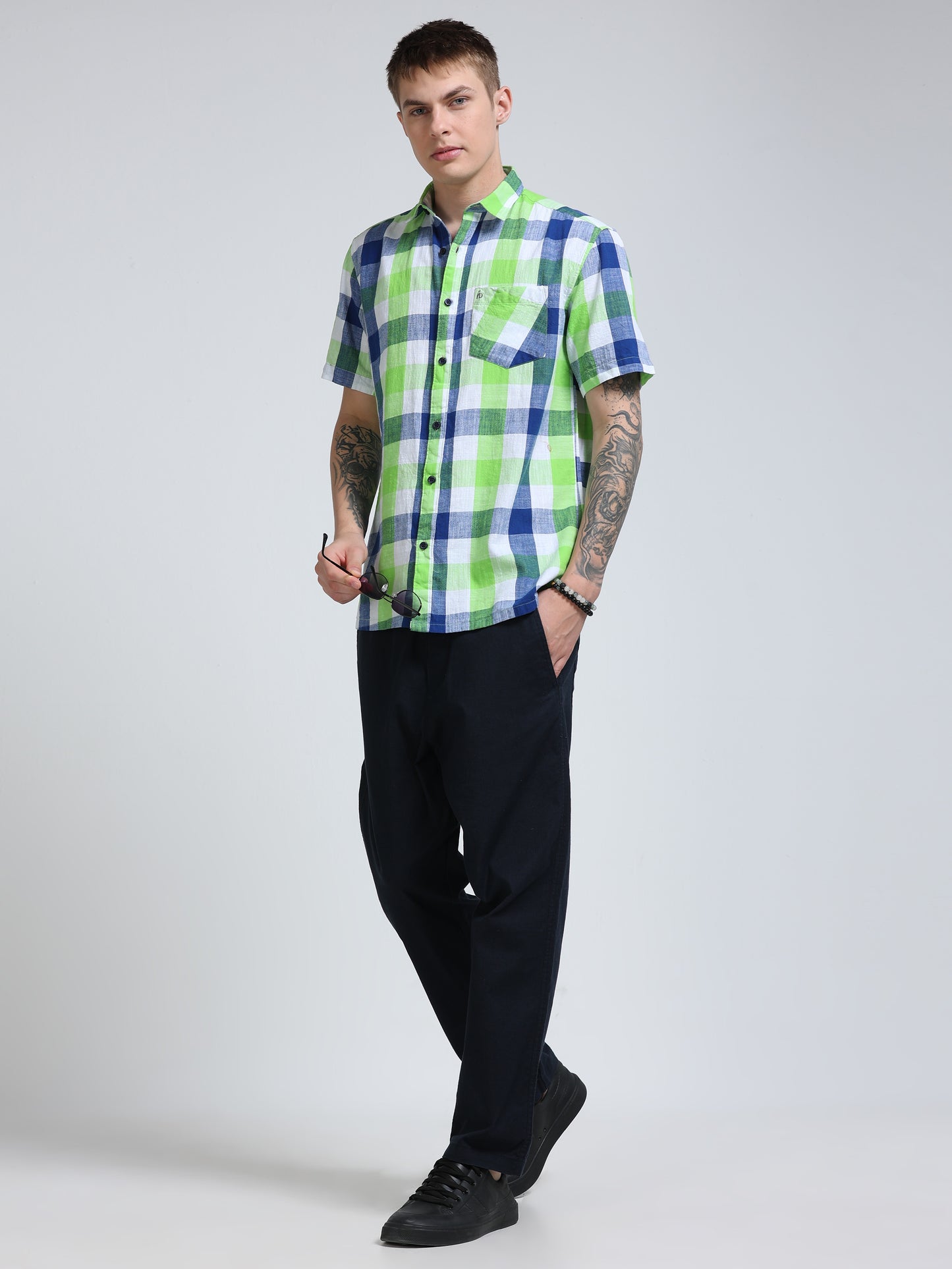 Capri Green Check Half Sleeve Shirt