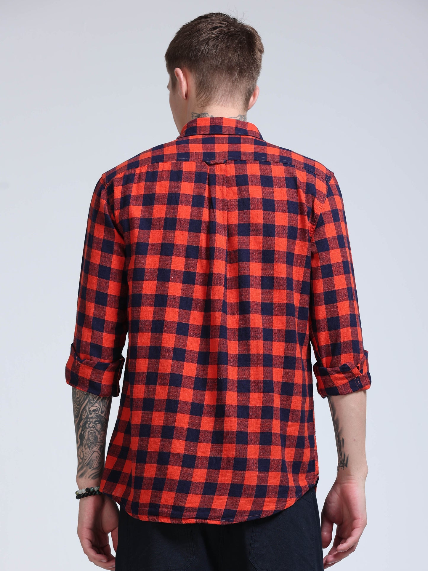 Red Wood Plaid Check Double Pocket Shirt