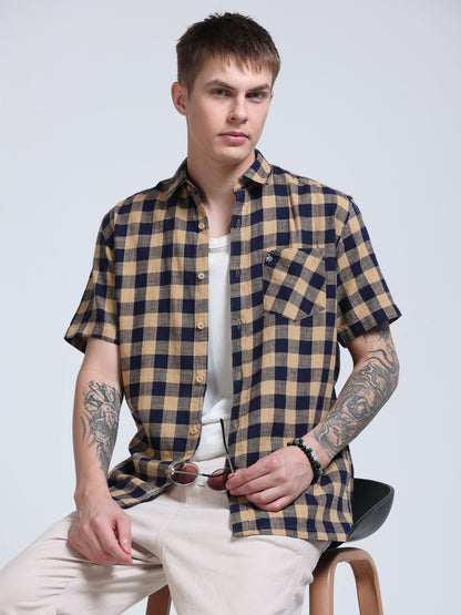 Desert Navy Check Half Sleeve Shirt