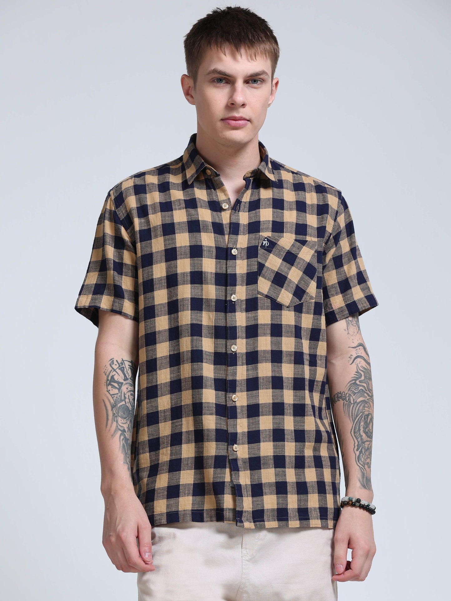 Desert Navy Check Half Sleeve Shirt