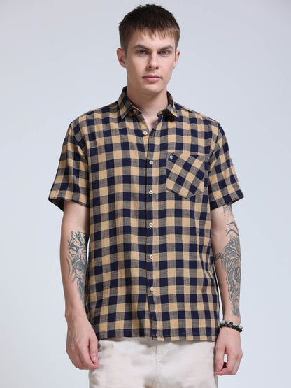Desert Navy Check Half Sleeve Shirt