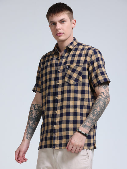 Desert Navy Check Half Sleeve Shirt