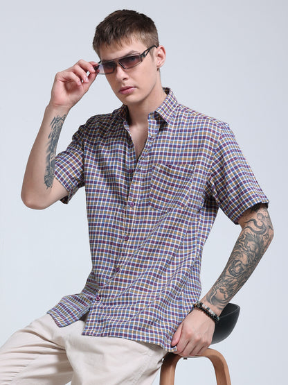 Blue Ember Check Half Sleeve Shirt