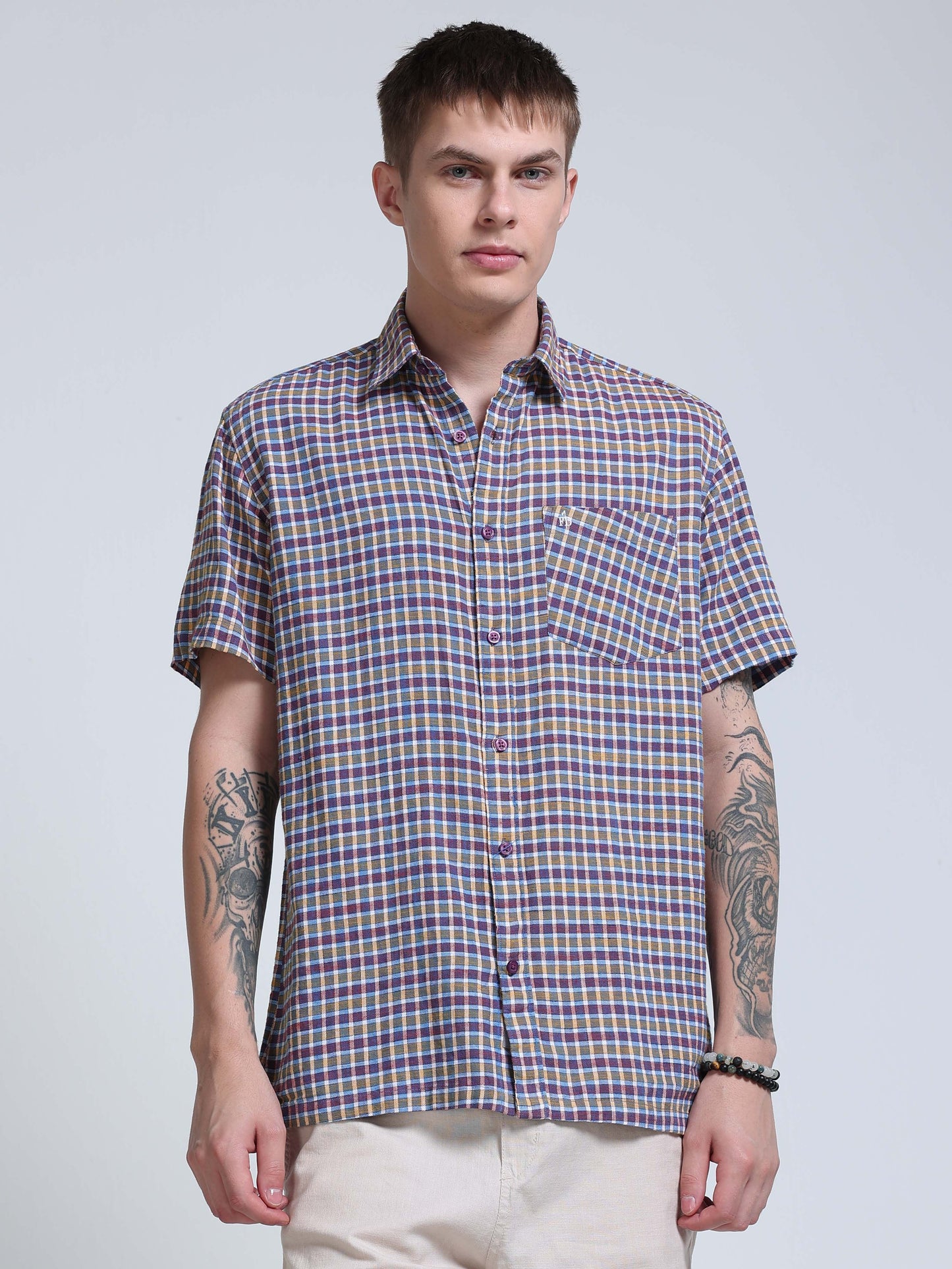 Blue Ember Check Half Sleeve Shirt