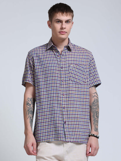 Blue Ember Check Half Sleeve Shirt