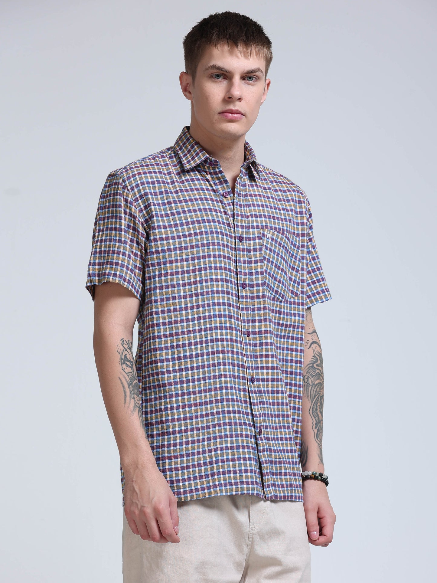 Blue Ember Check Half Sleeve Shirt