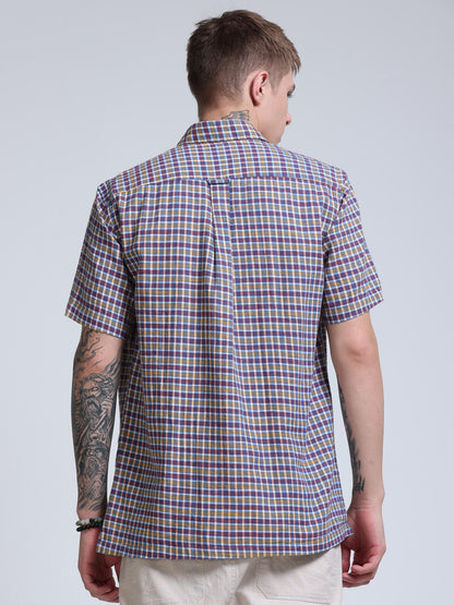 Blue Ember Check Half Sleeve Shirt