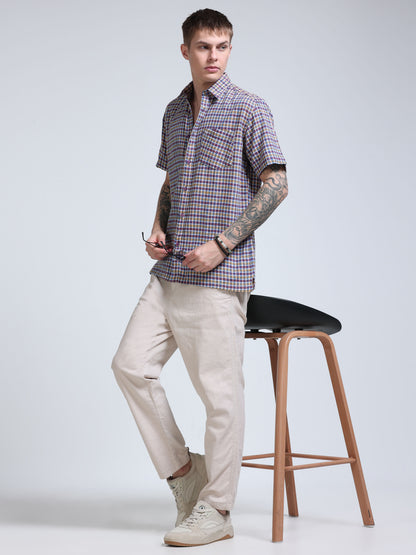 Blue Ember Check Half Sleeve Shirt