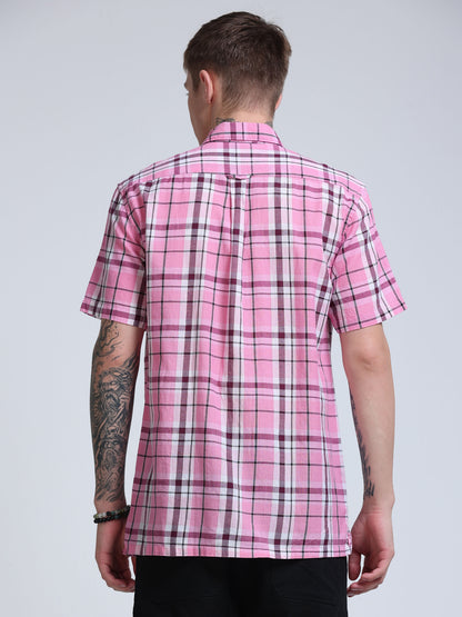 Pink Horizon Check Half Sleeve Shirt