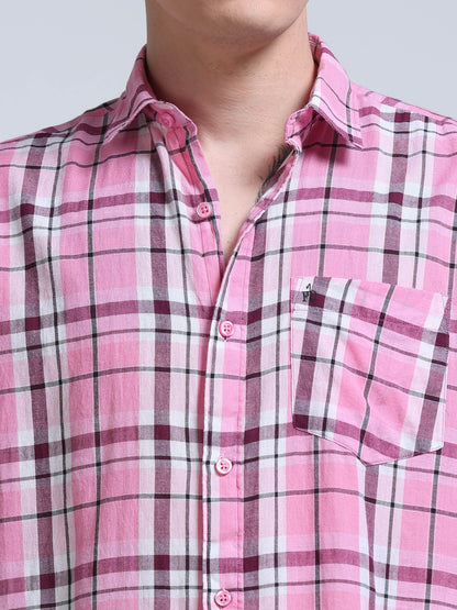 Pink Horizon Check Half Sleeve Shirt