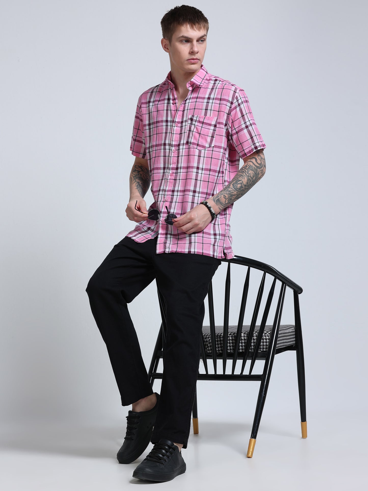 Pink Horizon Check Half Sleeve Shirt