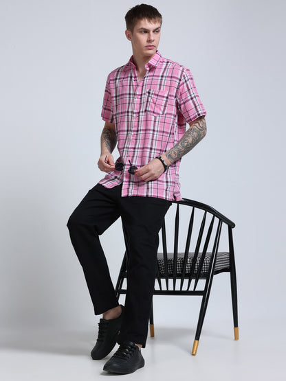 Pink Horizon Check Half Sleeve Shirt