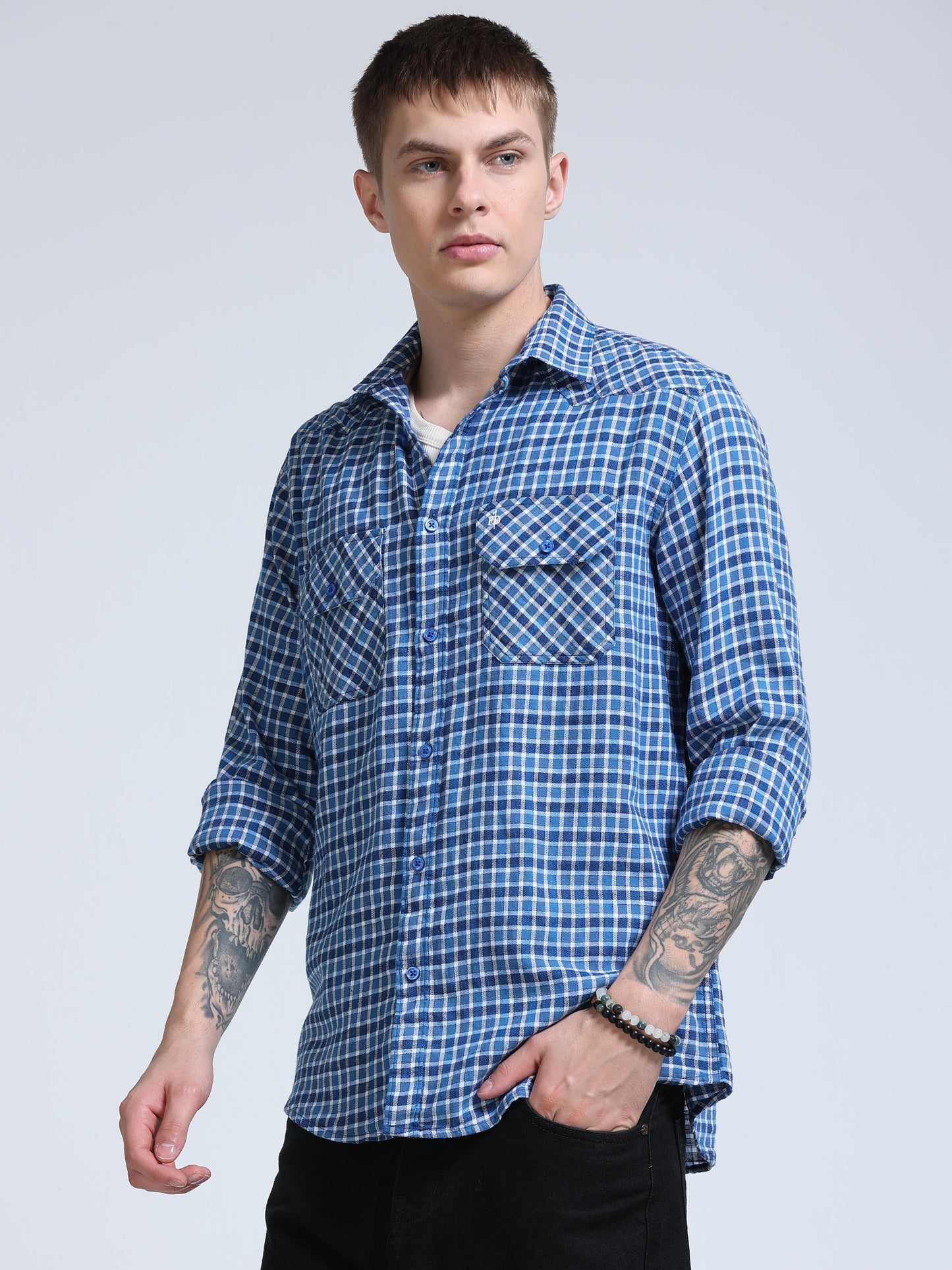 Blue Imperial Check Double Pocket Shirt