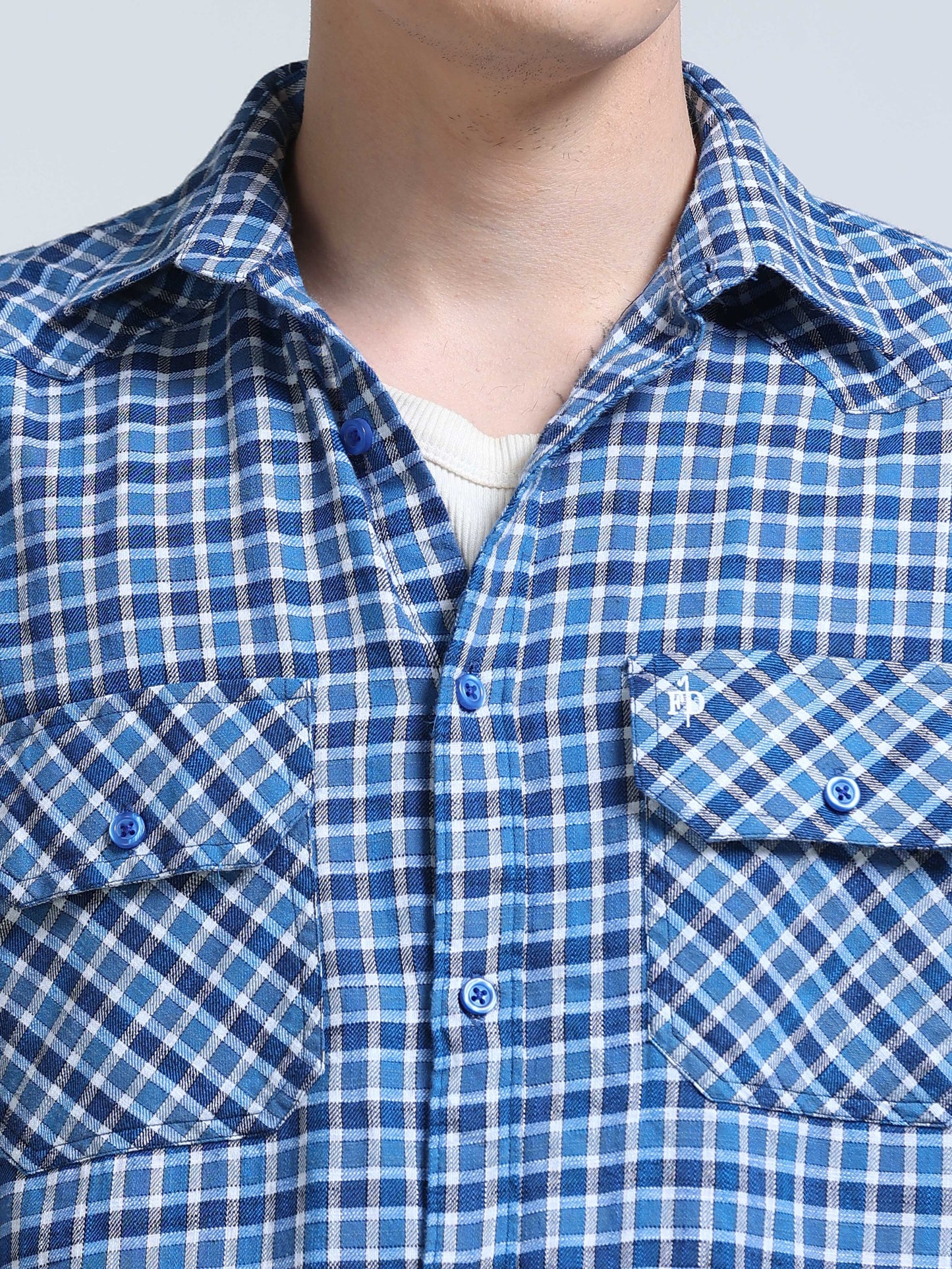 Blue Imperial Check Double Pocket Shirt