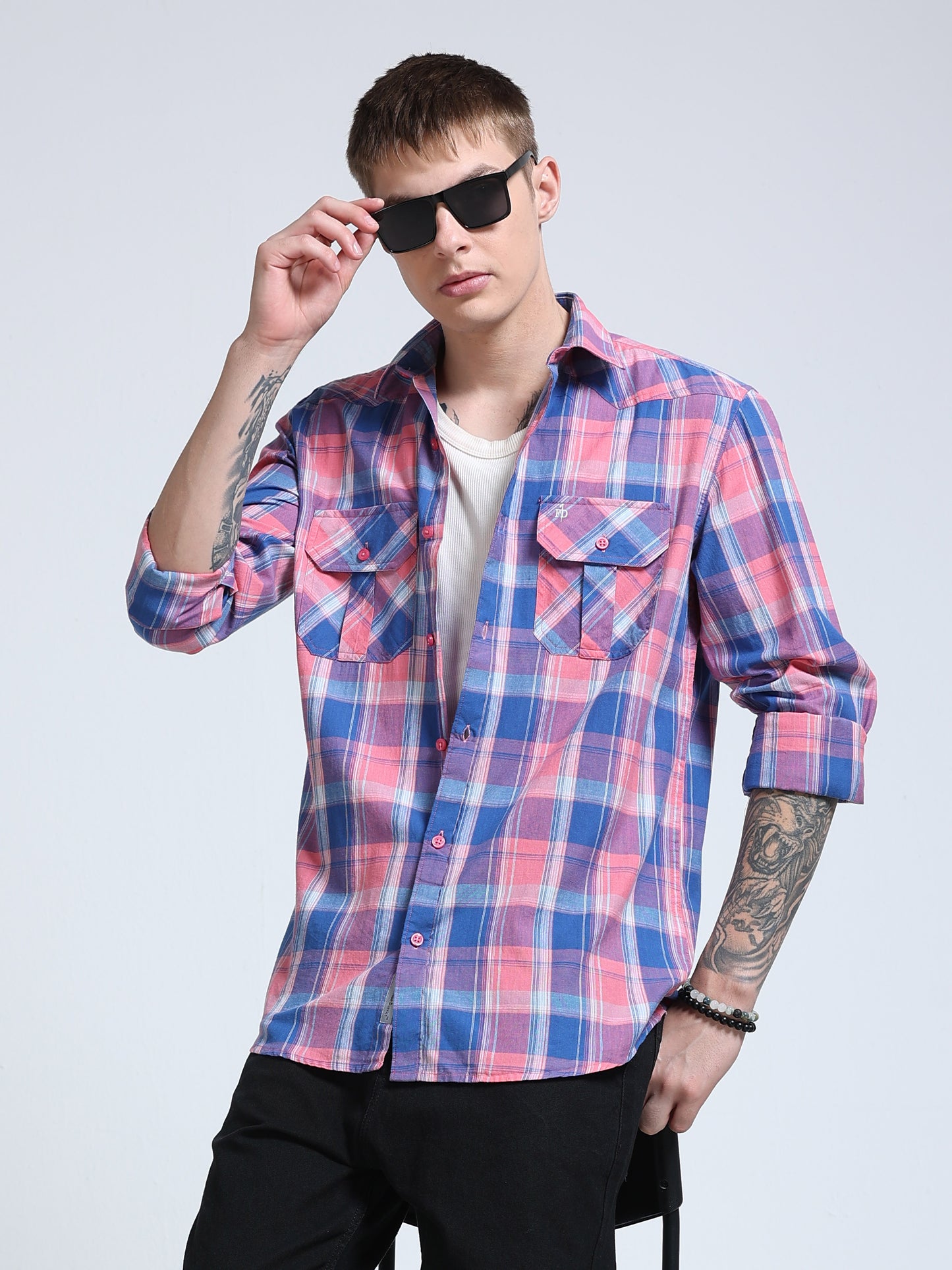 Lavendar Coast Check Double Pocket Shirt
