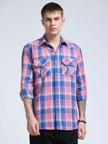 Lavendar Coast Check Double Pocket Shirt