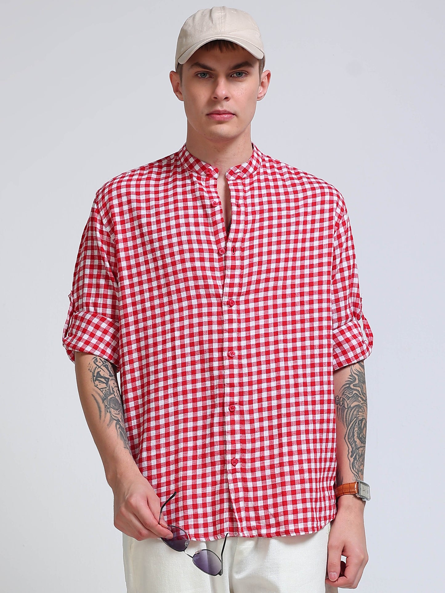 Ruby Check Chinese Collar Shirt
