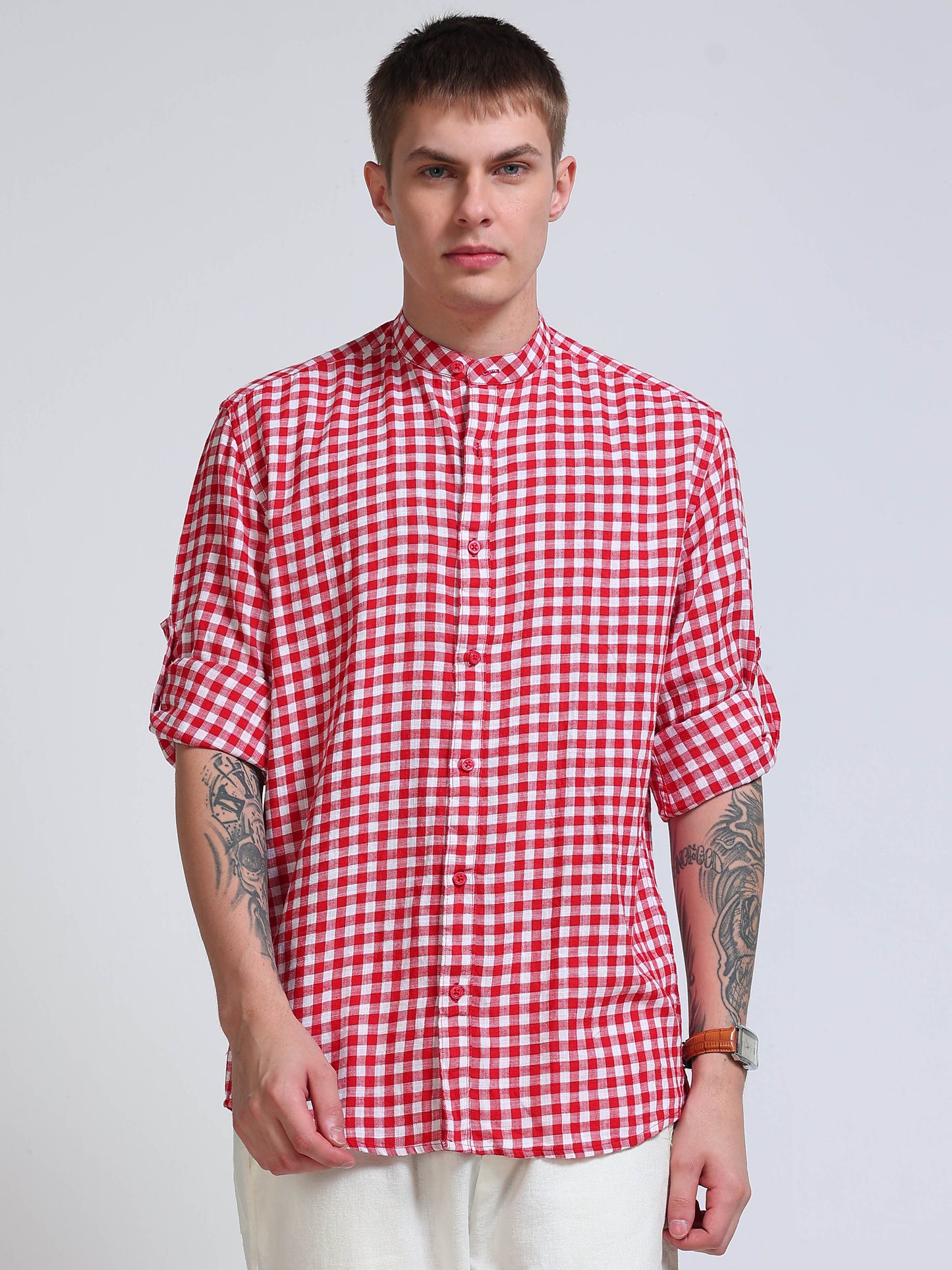 Ruby Check Chinese Collar Shirt