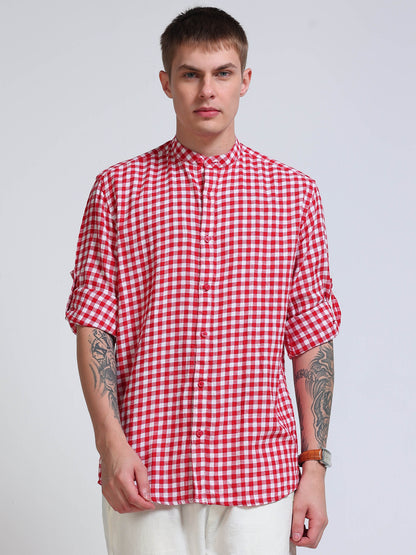 Ruby Check Chinese Collar Shirt