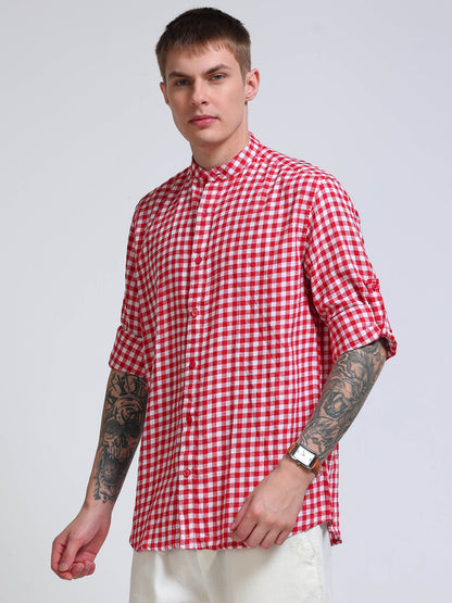 Ruby Check Chinese Collar Shirt