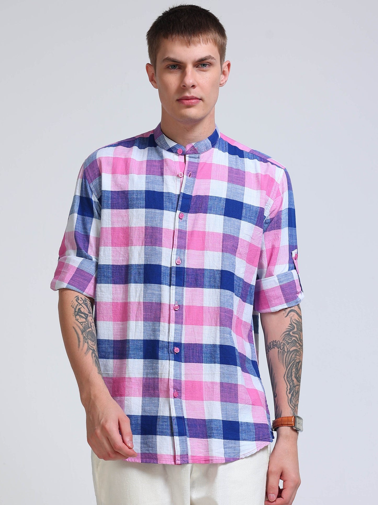 Candy Harbour Check Chinese Collar Shirt