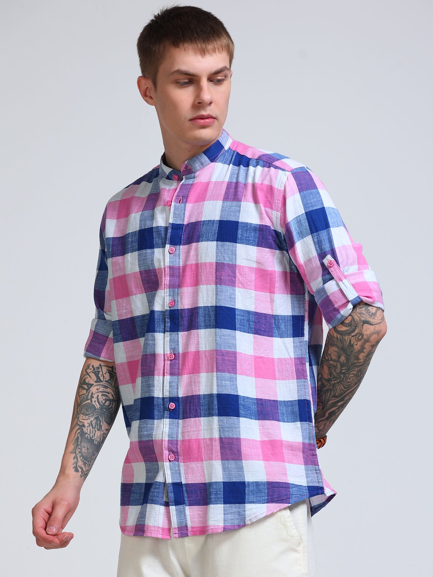 Candy Harbour Check Chinese Collar Shirt