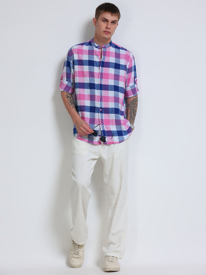 Candy Harbour Check Chinese Collar Shirt