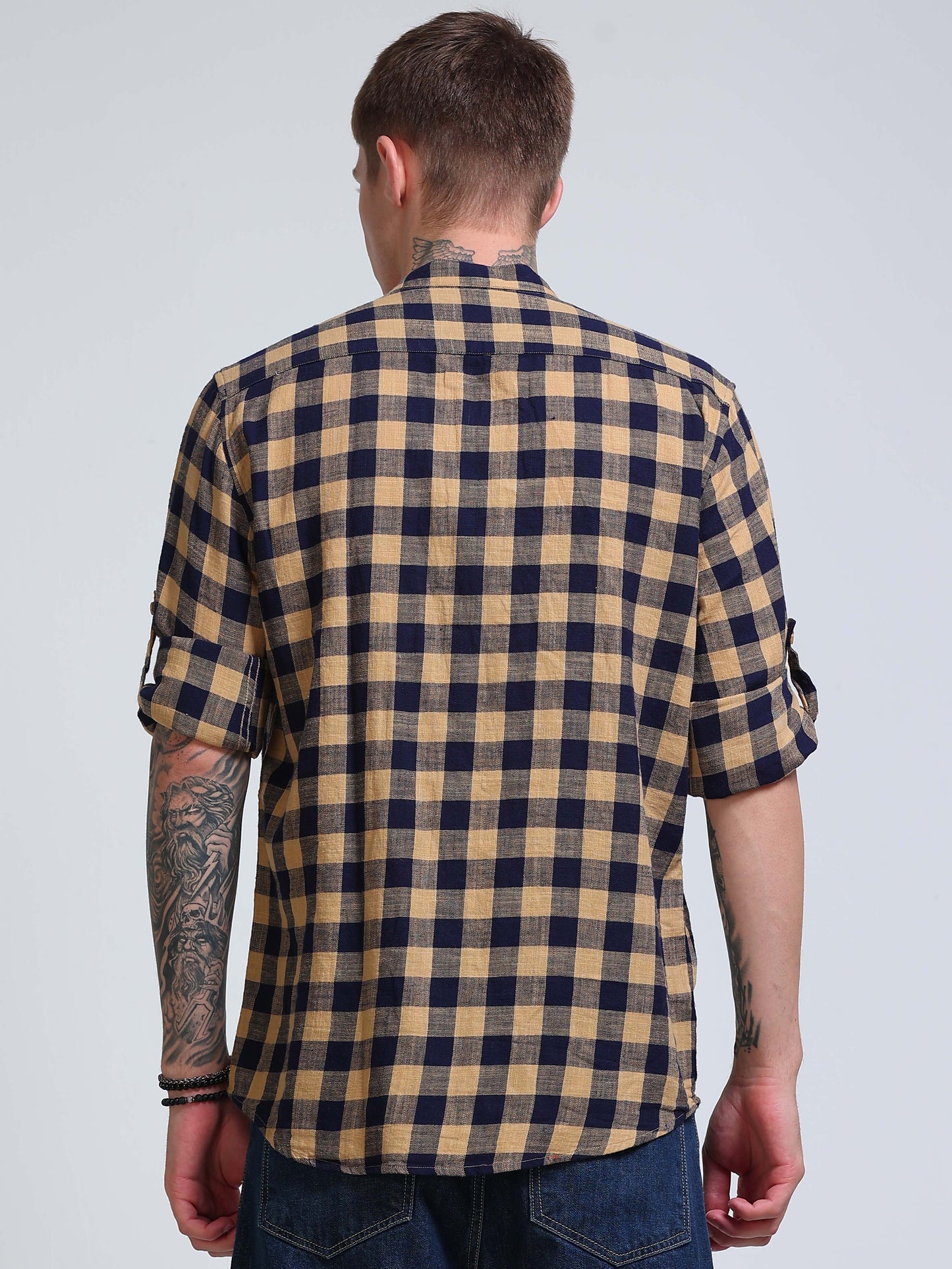 Desert Navy Check Chinese Collar Shirt