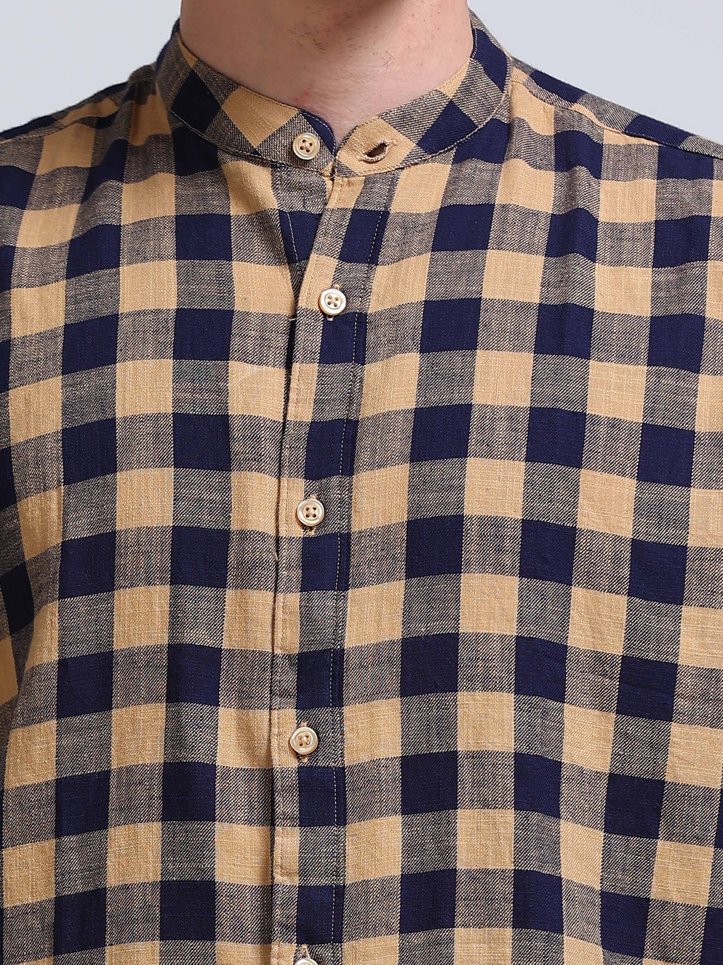 Desert Navy Check Chinese Collar Shirt