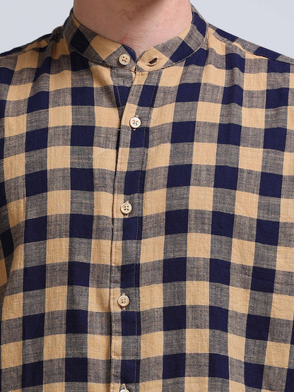 Desert Navy Check Chinese Collar Shirt