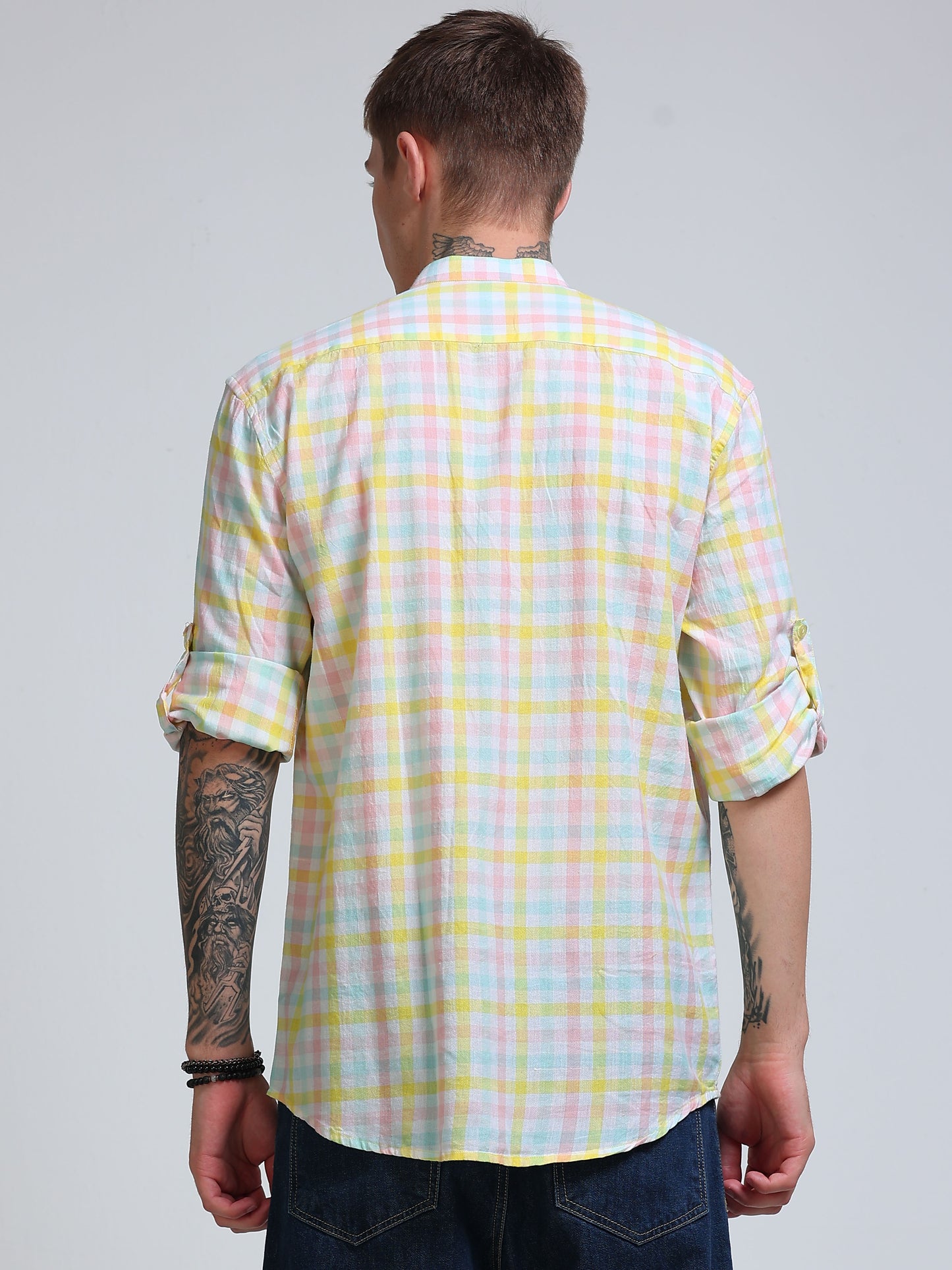 Lemon Tide Check Chinese Collar Shirt