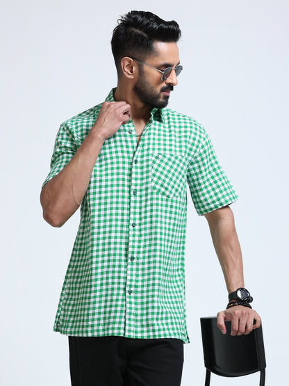 Green Monarch Check Half Sleeve Shirt