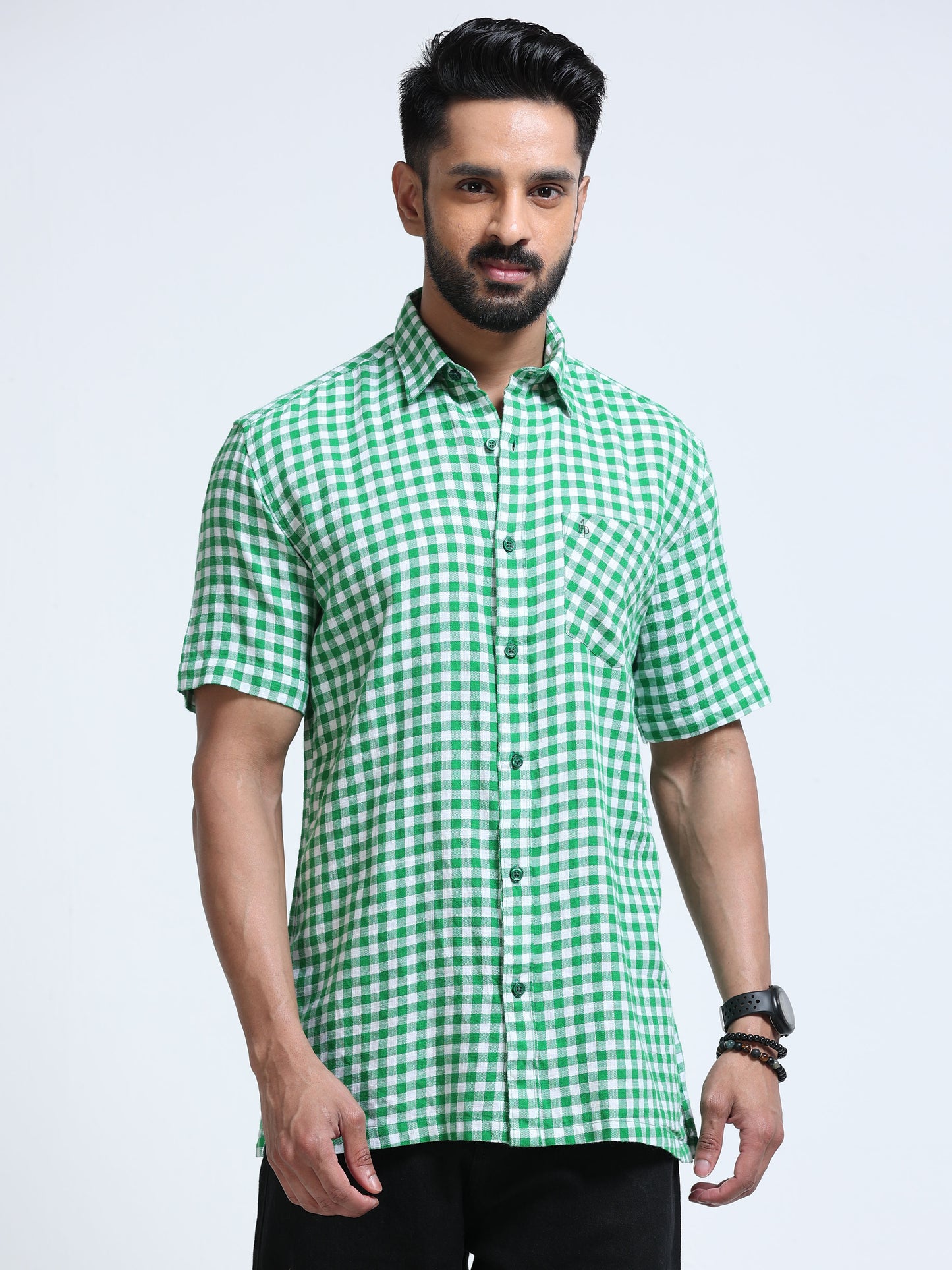 Green Monarch Check Half Sleeve Shirt