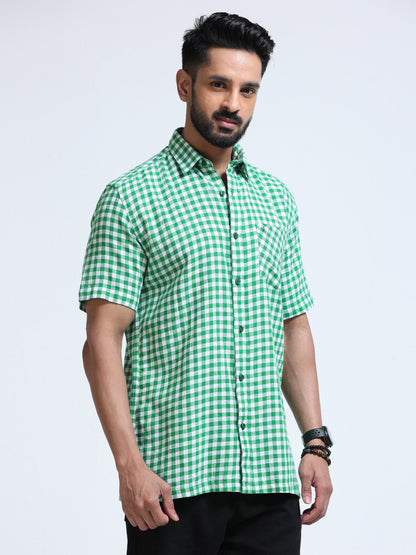 Green Monarch Check Half Sleeve Shirt