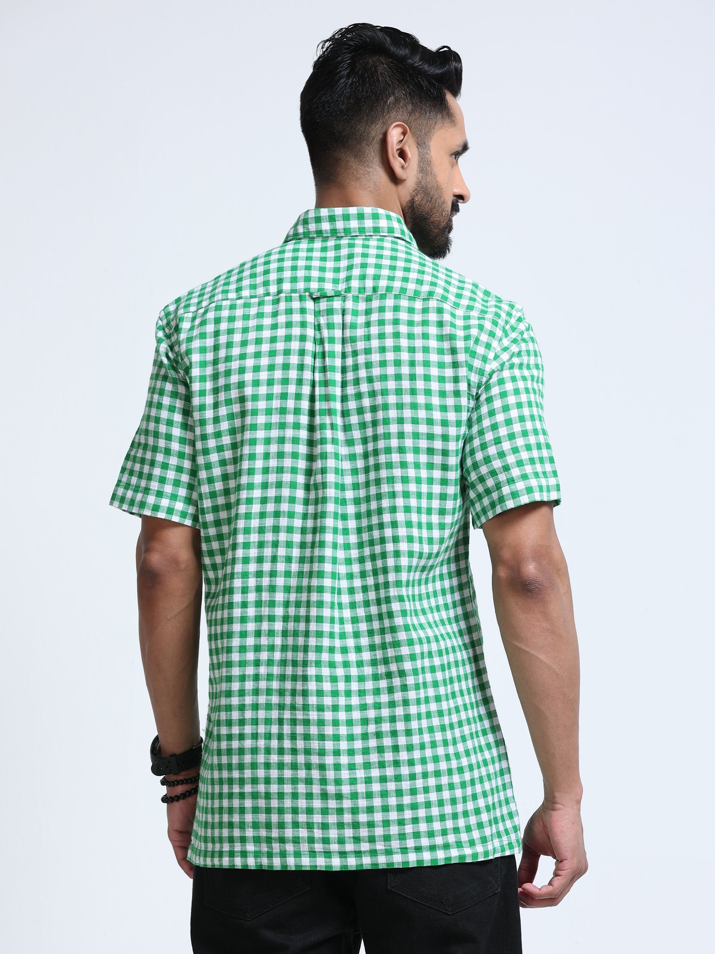 Green Monarch Check Half Sleeve Shirt