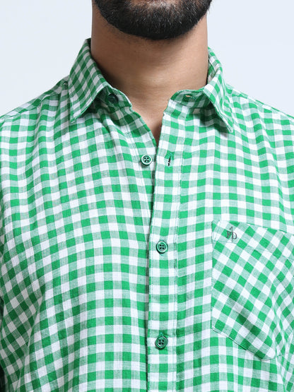 Green Monarch Check Half Sleeve Shirt